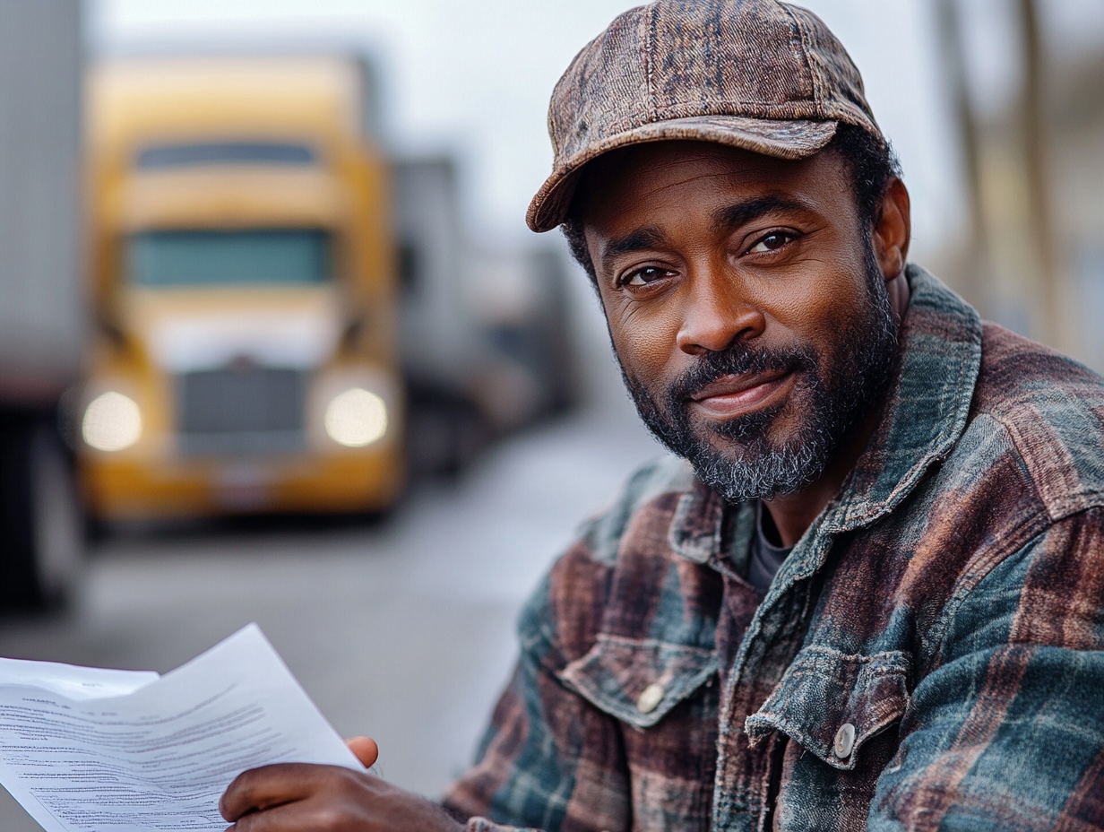 Trucker doing his paperwork